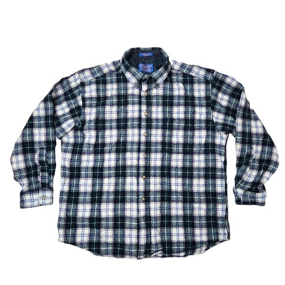 Vtg Pendleton‎ Shirt Mens XL 100% Wool Button Down Green Plaid Heritage Outdoors - Picture 1 of 11